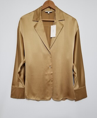 NWT Vince Satin Silk Tie Back Shirt Blouse in Pale Walnut Size S, M $365
