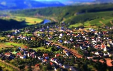 Landscape tilt shift town railway river art Custom Gaming Mat Desk