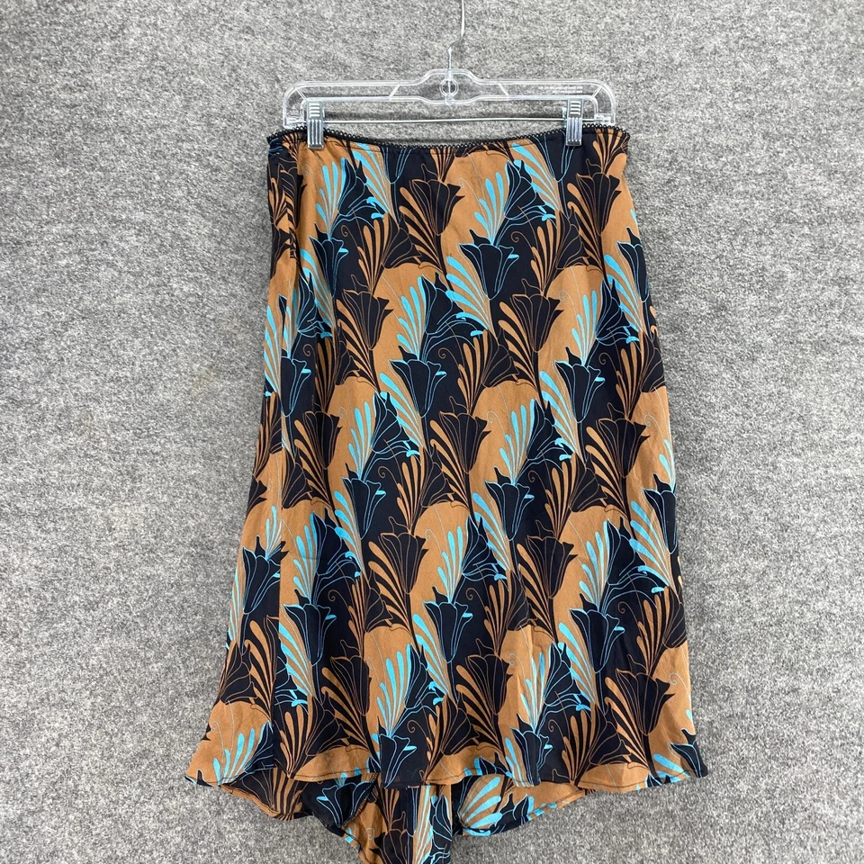 Falda Worthington Mujer 16 Plus Marrón Floral Línea A Midi Tiro Medio Forrada de Seda Foto 3 de 4