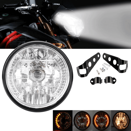 Motorcycle 6.5'' LED Headlight W/ Bracket Universal For Harley Cafe Racer Bobber - Picture 2 of 9