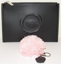 Viktor & Rolf Medium Black Pouch Bag + Pink Keychain Pompom Pouf NEW Clutch