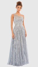 MAC DUGGAL Size: 8 Silver Embellished One Shoulder A-Line Gown