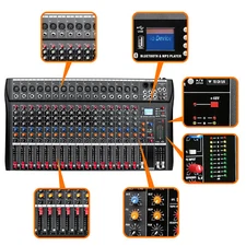 Pro 6/8/12/16 Channel Bluetooth Studio Audio Mixer Live Sound Mixing Console USB