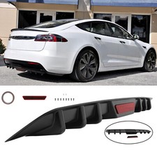 For Tesla Model S Glossy Rear Bumper Diffuser Spoiler Lip with Reflective Light