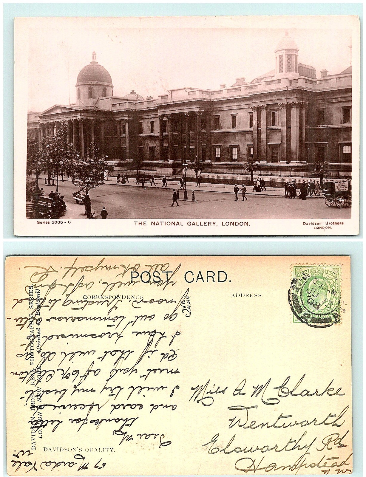 S03-4879, The National Gallery, London, Uk 1908 Postmarked, Real Photo Postcard