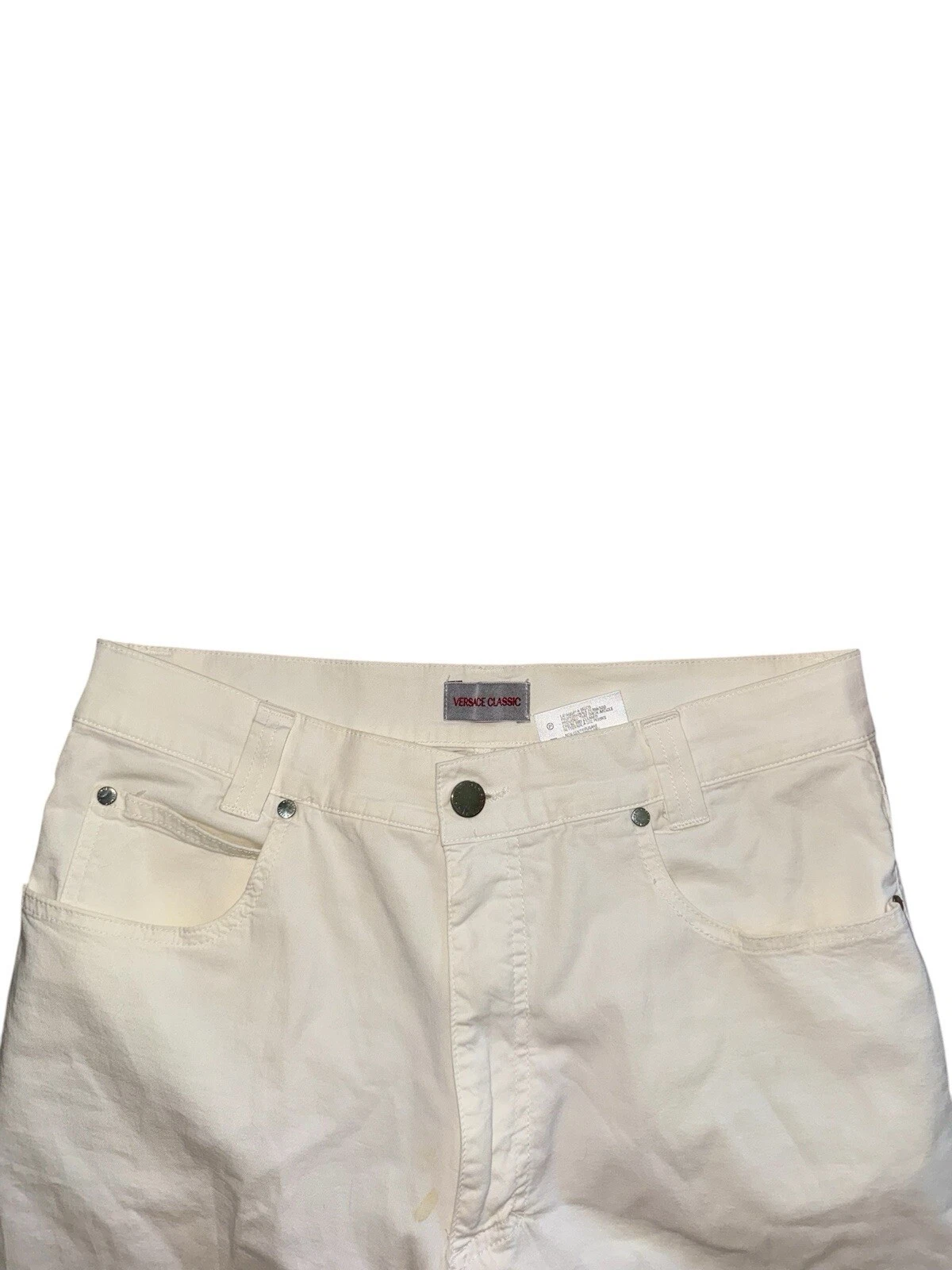 VERSACE CLASSIC AMJ11Z Pantalone Uomo 5 Tasche Cotone Elasticizzato Tg 34 x 33* Bianco