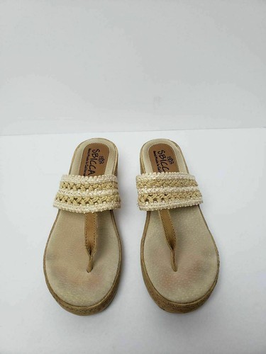 Women's Sbicca Cream Beige Platform Crochet Sandals (M - Picture 6 of 7