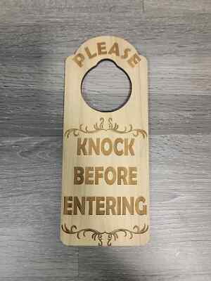 Please Knock Before Entering Engraved Wooden Door Hanger Warning Sign