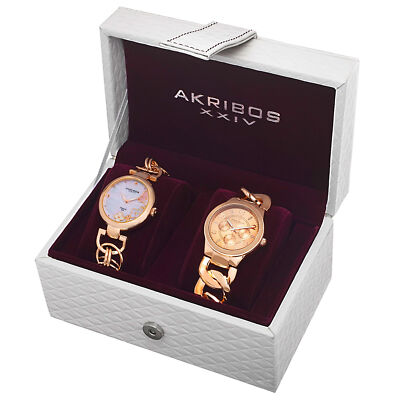 Akribos XXIV Women s Quartz Diamond/Multifunction Chain Link Bracelet Watch Set