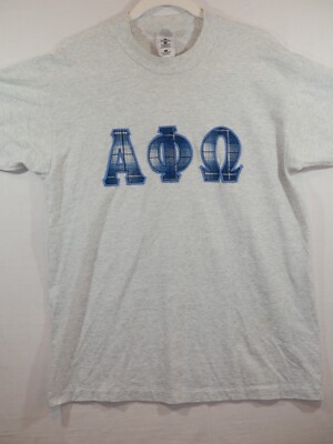 Vtg Alpha Phi Omega Shirt Large Gray College Fraternity Single Stitch Patches