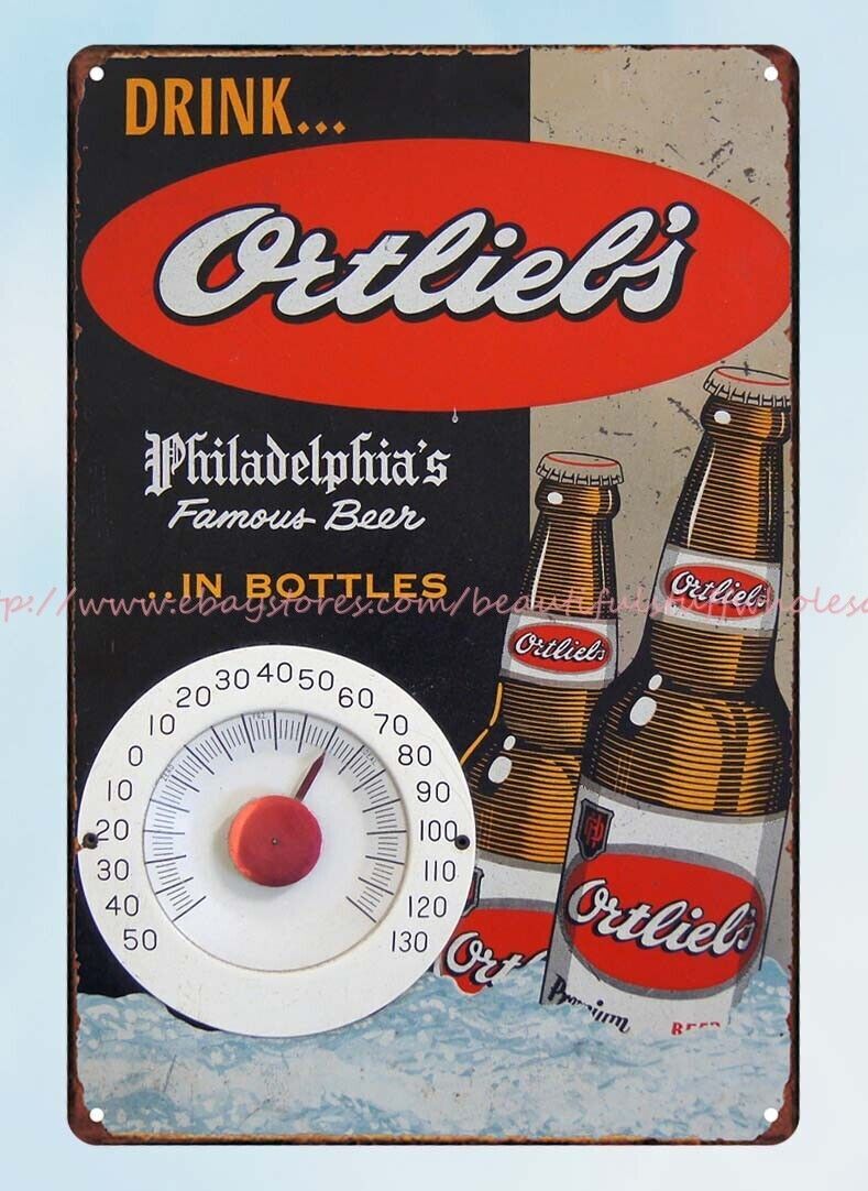 Vintage ORTLIEBS BEER Metal Tin Sign for Bathroom Wall Decor