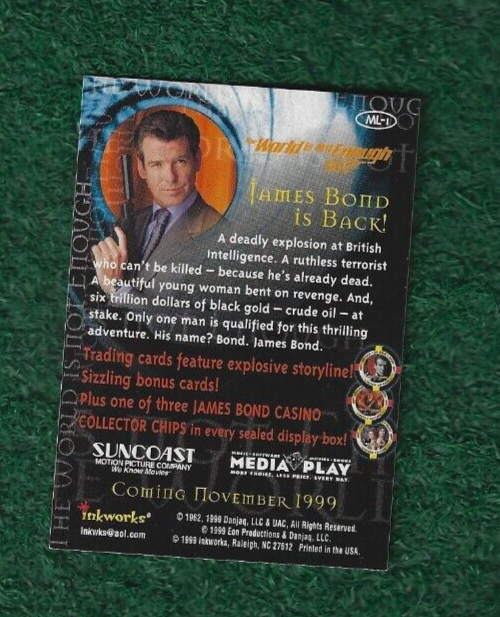 JAMES BOND - 1999 INKWORKS THE WORLD IS NOT ENOUGH - SUNCOST - PROMO CARD # ML-1 - Picture 2 of 2