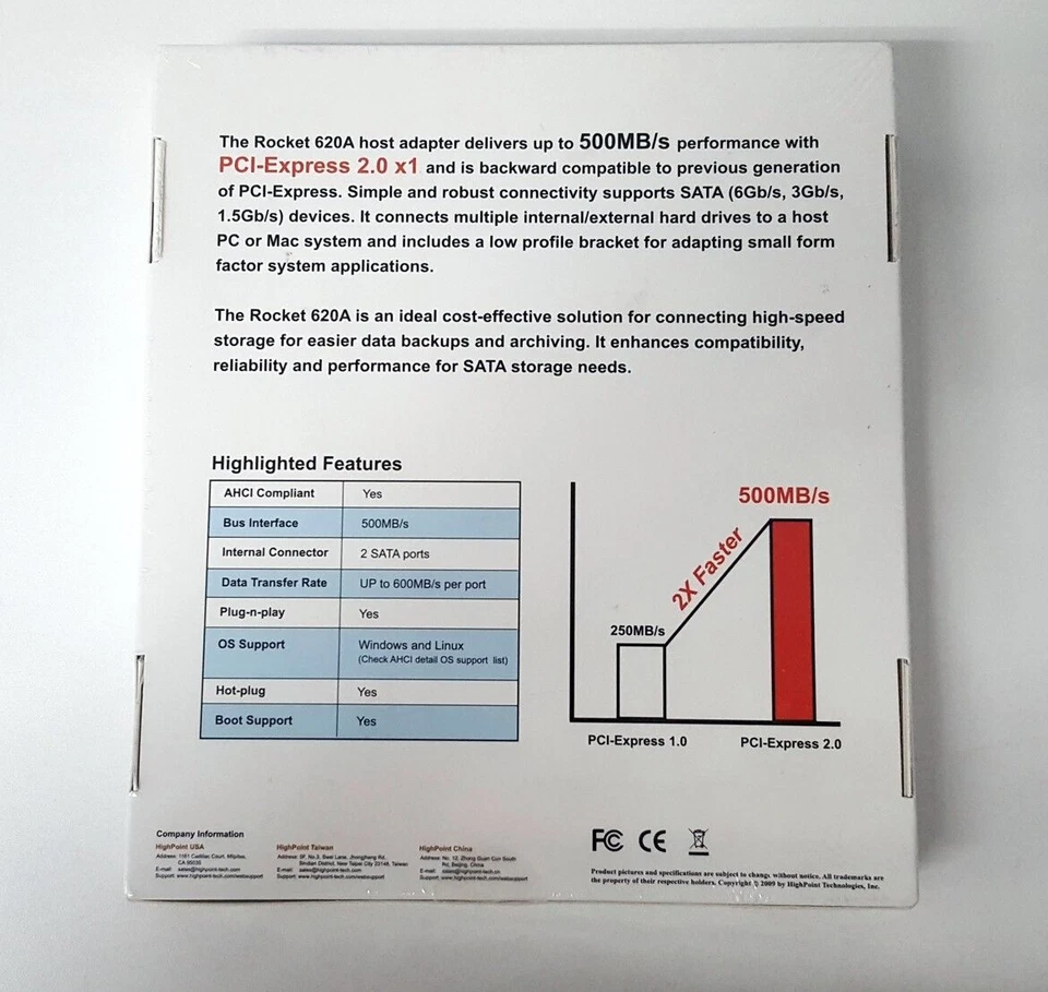 HighPoint Rocket 620A (2 Channel) Dual Port SATA 6Gb/s PCI-E x1 Low Profile Host - Image 2 of 3