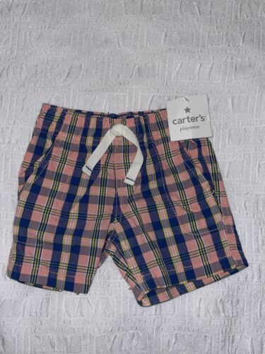 Carter’s Plaid Shorts Baby Size 9 Months Elastic Waist Pink & Blue Pull On