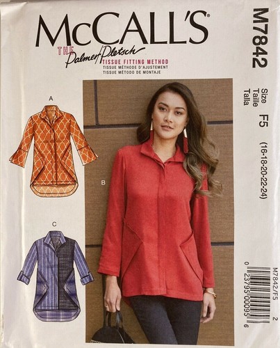 McCalls 7842 Long Sleeve Top Shirt Wing Collar Buttons Ladies New Uncut Pattern