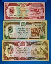 Afghanistan 100 500 1000 Afghanis Uncirculated Banknotes Set # 2 Free Shipping