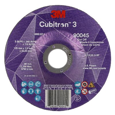 3M Cubitron 3 Cut-Off Wheel 90045 36+ T27 5 in  0.045 in  7/8 in (125  1.6