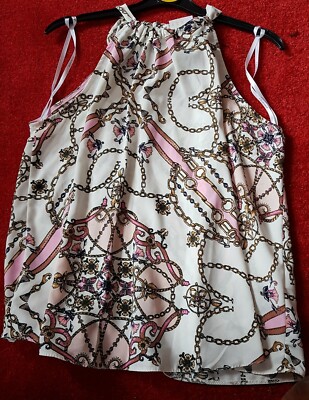 Ladies Primark chain links Print Sleeveless Sheer Blouse Top. UK Size 14