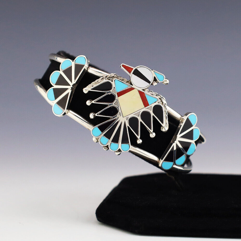 Powerful Bird Thunderbird Vintage Native American Zuni Turquoise Sterling Silver Bracelet Powerful Bird Thunderbird Vintage Native American Zuni Turquoise Sterling Silver Bracelet