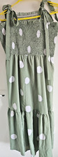 Shein curve 2XL ladies green polka dot dress smocked top and tie straps
