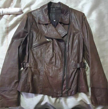John Rocha Brown Real Leather Bikers Jacket Size Uk10