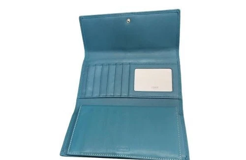 New Coach Leatherware Turquoise Soft Leather Legacy Check Book Wallet with Tag