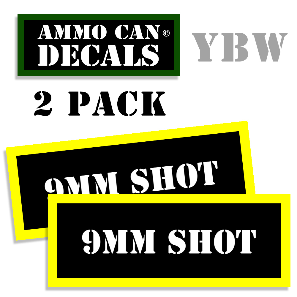 9MM SHOT Ammo Label Decals Box Stickers 2 Pack 3x1.15 Inches BLYW