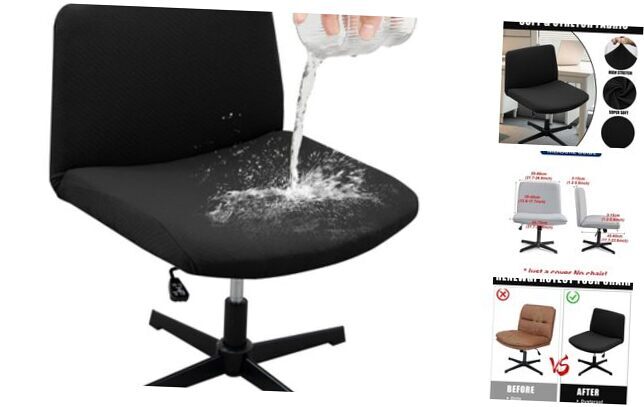 Armless Office Desk Chair Cover Armless Chair Slipcover 100% Waterproof W-black
