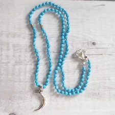 Turquoise Sun and Moon Necklace, Sterling Silver Crescent Moon Charm Pendant