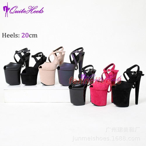 Sexy Womens Suede Nightclub Dance Super High Heels Walking Cross Strap Sandals - Picture 4 of 40