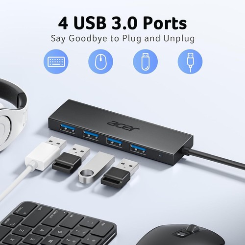 USB Hub 4 Ports, Multiple USB 3.0 Hub, USBA Splitter for Laptop with Type C Powe - Picture 2 of 11
