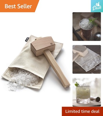 Professional Ice Mallet and Lewis Bag - Wood Hammer and Canvas for Crushed Ice