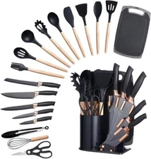 19Pcs Kitchen Cooking Utensils Knife Set w/ Holder Block Heat Resistant Utensils