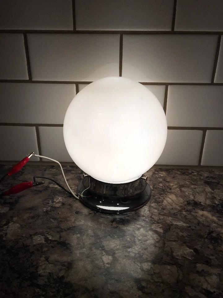 Chrome Flush Mount Fixture With Antique Glass Globe Vintage Porch Closet 11E - Image 2 of 4