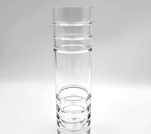 Vintage TIFFANY & CO TRIPLE Ring Cut Crystal Bud Vase Art Deco Art Glass 8"