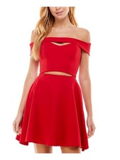 CITY STUDIO Womens Fit + Flare Short Dress Red Cap Sleeve Lined Juniors 7
