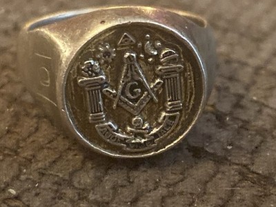 Rare Masonic Audi Vide Tace Memento Mori Skull Signet Ring Fraternal Jewelry