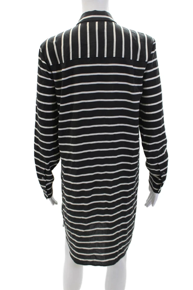 Madewell Womens SIlk Striped Collared Pullover Long Sleeve Dress Black Size S - Image 3 of 4