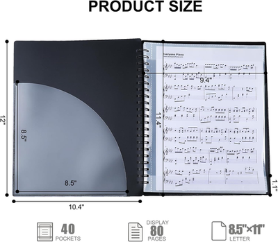 Piano Sheet Music Folder Organizer 40 Plastic Sleeves Display 80