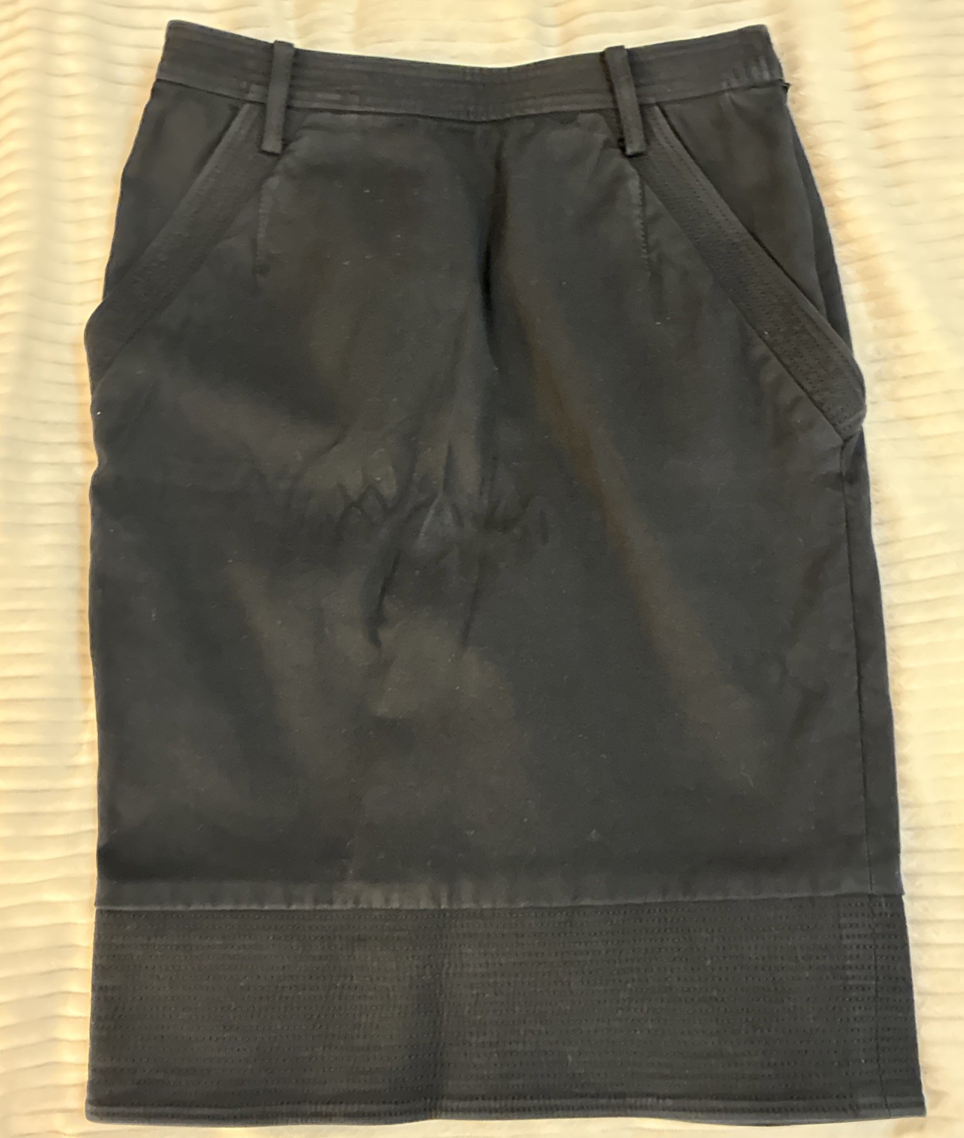 Cd Christian Dior Boutique Paris Navy Blue Pencil Knee Skirt Stretch Cotton Sz 4