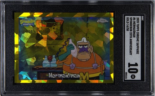 2025 Topps Chrome SpongeBob SquarePants Sapphire Mermaidman Gold /50 #6 SGC 10