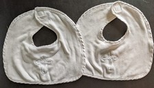 Baby Christening Baptism Bibs Set of 2 White Embroidered Cross Cotton Terry