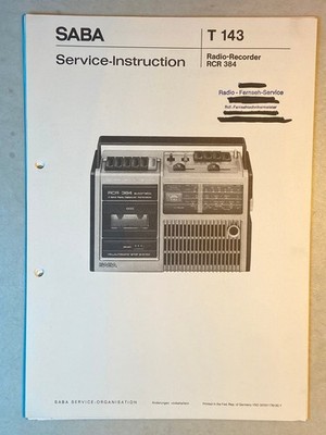 SABA Service-Instruction für Radio-Recorder T143 -RCR384, Original