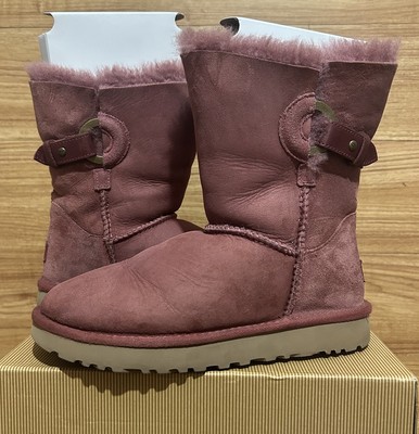 Uggs Sz 6 Nash Burgundy Red Purple Mid Calf Boot Suede Ugg Sheepskin 37 NICE  