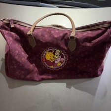 Vtg Big Disney Winnie Pooh Overnight/Weekender/Duffel Bag Maroon Canvas READ