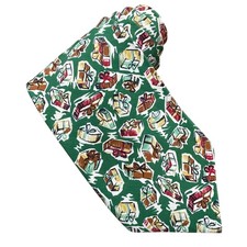 Burberrys of London Vintage Silk Tie Green Wrapped Gifts Motif 3 7/8  Wide