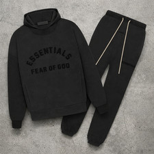 NEW Fear of God Essentials 2Pc Set Hoodie Cuffed Sweats Jet Black XXS - XXL