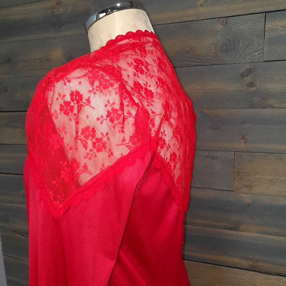 Undercover Wear Robe Womens M/L Petite Red Fly Away Nylon Lace Maxi Made USA Vtg - Image 3 of 4