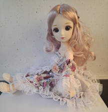 30cms BJD DOLL F LORAL DRESS LACE DETAIL HEAD dress WHITE SHOES FREE HAIR BRUSH