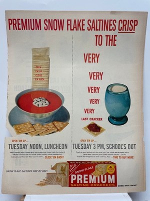 1958 Nabisco Schnee Flake Saltines & Beads-O-Bleach Doppel Seiten Zeitschrift Ad